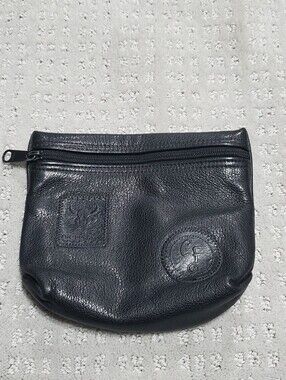 Vintage Carlos Falchi Black Leather Solid Zip Wallet with Stamp Logo Accent